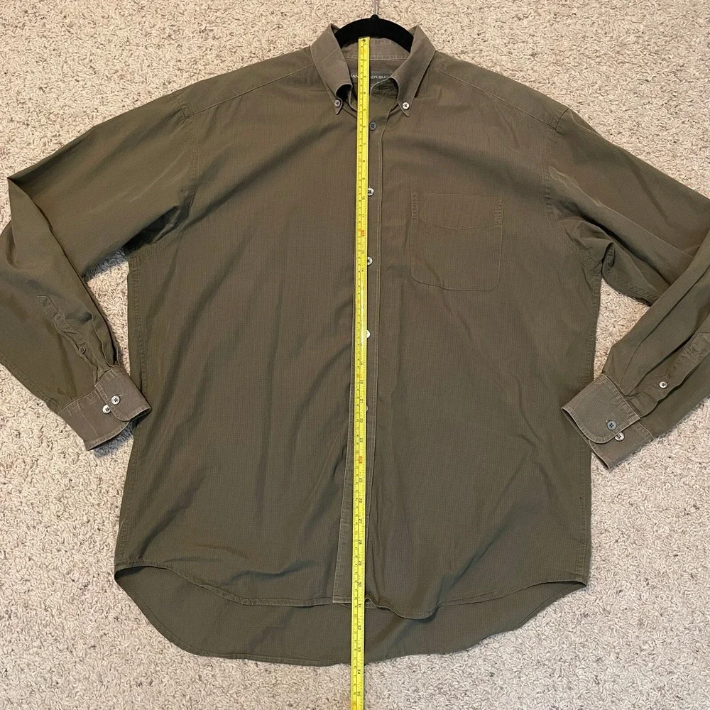Banana Republic Shirt Mens Large 100% Cotton Olive Green Long Sleeve Button Down